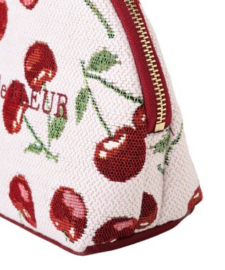 Maison de FLEUR チェリー柄ゴブランラウンドポーチ Red