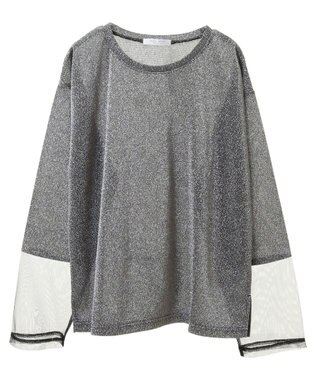 Green Parks 袖チュールドッキングラメプルオーバー Black