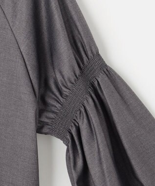 #Newans 【洗濯機可/しわになりにくい】シャーリングネック ボリュームスリーブブラウス チャコール