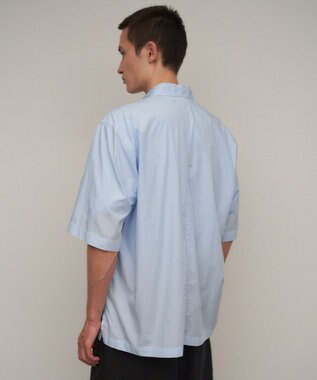 ATON SHRINK COTTON LAWN | オーバーサイズハーフスリーブシャツ - UNISEX SAX