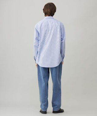 UNFILO MENS コットンライク レギュラーカラー シャツ ブルーストライプ