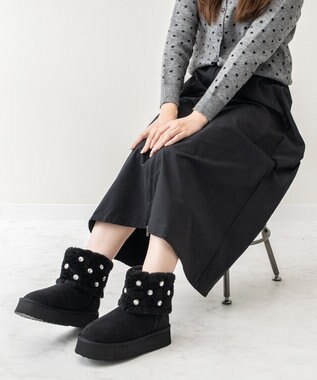 Bridget Birkin 【Bridget Birkin】キルティングビジュームートンブーツ ブラックスウェード