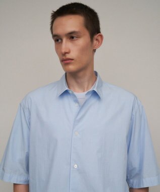 ATON SHRINK COTTON LAWN | オーバーサイズハーフスリーブシャツ - UNISEX SAX