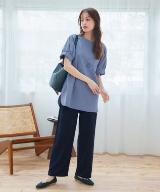 Tiaclasse 【UVケア・接触冷感】“あまラク” ボリュームパフスリーブカットソーチュニック ブルー