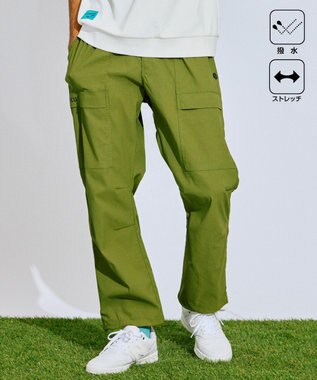 PW CIRCULUS 【撥水加工/ ストレッチ】【MEN】ベルト付 ワイドカーゴパンツ ゴルフ カーキ系