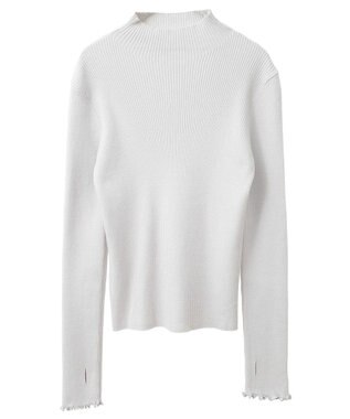 earth music&ecology 袖口刺繍リブニットプルオーバー Light Gray