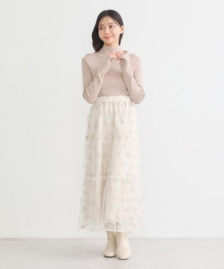 earth music&ecology 袖口刺繍リブニットプルオーバー Light Beige