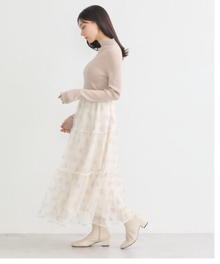 earth music&ecology 袖口刺繍リブニットプルオーバー Light Beige