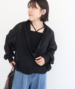 Green Parks カシュクールシアーシャツ Black