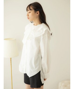 earth music&ecology ラッフルフリルチュニックブラウス Off White