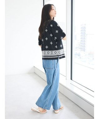 CRAFT STANDARD BOUTIQUE パネル刺繍開襟シャツ Black