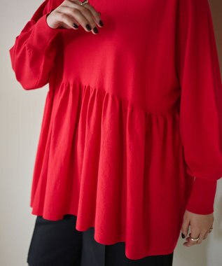 #Newans 【洗える】ペプラムデザインワイドシルエットプルオーバー レッド