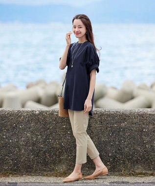 Tiaclasse 【UVケア・接触冷感】“あまラク” ボリュームパフスリーブカットソーチュニック ネイビー