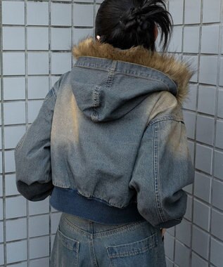 WEGO ファーフードデニムショートブルゾン デニム中濃加工色