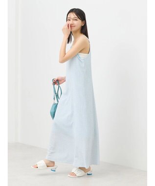 earth music&ecology ＳＥＴ２点ドロストプルオーバー＋キャミワンピース Check Sax