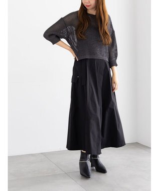 Te chichi スパンコールメッシュハーフスリーブニット《2025Autumn catalog item》 チャコールグレー