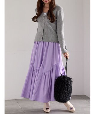 Te chichi ウェーブメタル釦Vネックリブカーディガン シルバー