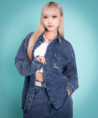 WEGO 【ユニセックス着用ITEM/MLサイズ展開】グラフィックデニムシャツ（LS） デニム中濃加工色