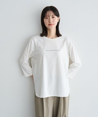 YECCA VECCA ラウンドヘム7分袖ロゴTee Off White