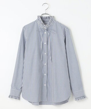 #Newans フリルカラーノーブルブラウス ネイビーストライプ