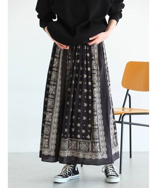 CRAFT STANDARD BOUTIQUE パネル柄マキシギャザースカート Charcoal Gray