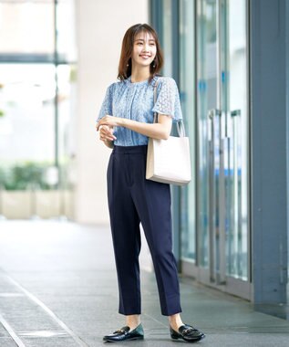 Tiaclasse L 【洗える】チュールレースブラウス サックス