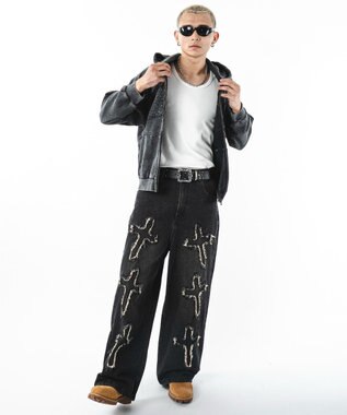 WEGO 【ユニセックス着用ITEM】フリンジデニムパンツ 柄4