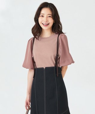 ANY SIS 【洗える】バルーンスリーブ ニットＴシャツ スモーキーピンク