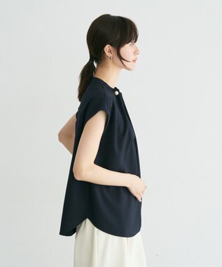 YECCA VECCA パールタックフレンチスリーブブラウス Dark Navy