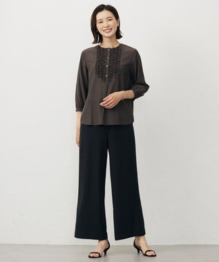 J.PRESS LADIES L 【洗える・吸水速乾・接触冷感・セットアップ対応】Light ジョーゼット ワイド パンツ ブラック系
