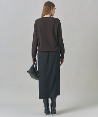 ICB 【洗える】マットヴィスコースポリエステル ブロッキングニット ダークブラウン×ネイビー系