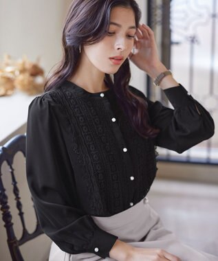 Tiaclasse 【新色追加・洗える】レースブラウス ブラック