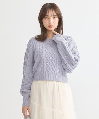 earth music&ecology パール＆ケーブルニットプルオーバー Lavender