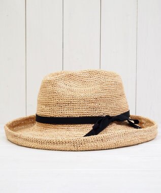 石田製帽 ラフィア糸入りかぎ編みポークセーラ　細リボン ナチュラル