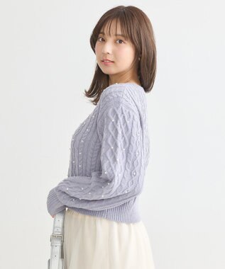 earth music&ecology パール＆ケーブルニットプルオーバー Lavender