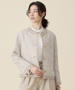 自由区 ファンシーノットツイードノーカラー ジャケット