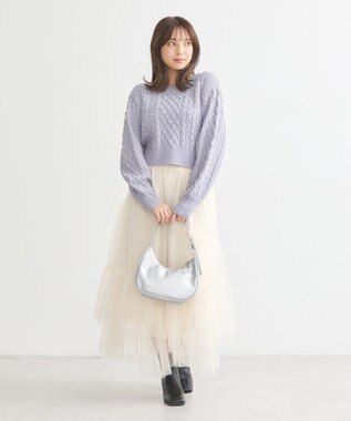 earth music&ecology パール＆ケーブルニットプルオーバー Lavender