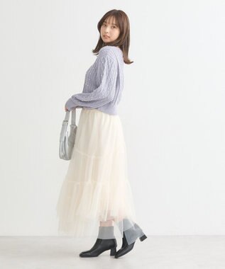 earth music&ecology パール＆ケーブルニットプルオーバー Lavender