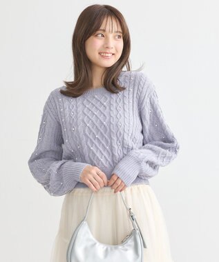 earth music&ecology パール＆ケーブルニットプルオーバー Lavender