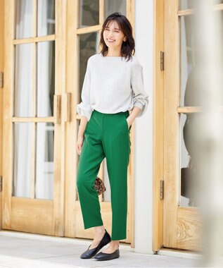 ANY L 【ウエストゴム/ストレッチ/裏起毛】シークレットウォーム　テーパードパンツ 【WEB限定】ライトグリーン