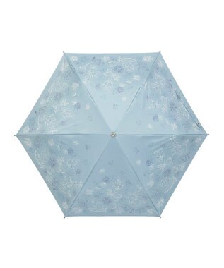 MOONBAT 【遮光率100％/遮熱/UV】LANVIN en Bleu (ランバン オン ブルー)晴雨兼用日傘 ドローイング フラワー 花柄 折りたたみ傘 簡単開閉 ターコイズブルー