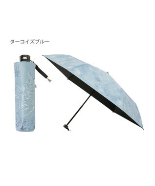 MOONBAT 【遮光率100％/遮熱/UV】LANVIN en Bleu (ランバン オン ブルー)晴雨兼用日傘 ドローイング フラワー 花柄 折りたたみ傘 簡単開閉 ターコイズブルー