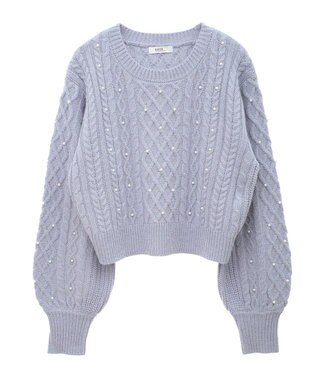 earth music&ecology パール＆ケーブルニットプルオーバー Lavender