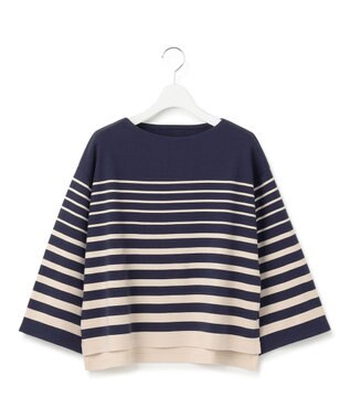 23区 【洗える】Armor-lux ベルスリーブボーダー カットソー グレイッシュブルー×ベージュ