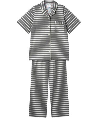 une nana cool 【綿100％】やわらか天竺ボーダー半袖パジャマ MADE WITH LIBERTY FABRIC GY