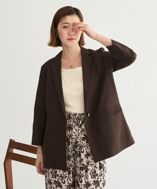 YECCA VECCA マシンウォッシャブルリネンライクジャケット Brown