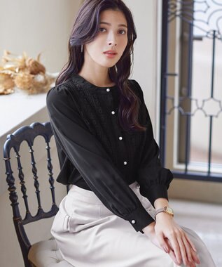 Tiaclasse 【新色追加・洗える】レースブラウス ブラック