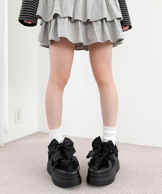WEGO ダブルリボンフリルスニーカー ブラック