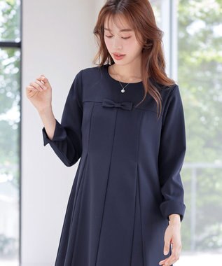 Tiaclasse L 【安田美沙子さん着用・洗える】フレアAラインリボンワンピース ネイビー