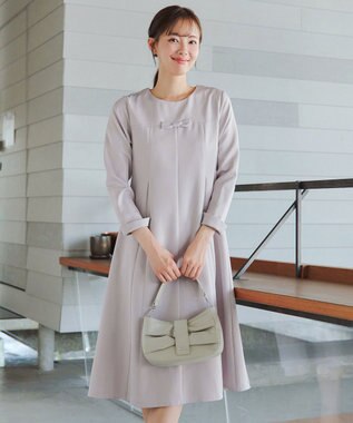 Tiaclasse L 【安田美沙子さん着用・洗える】フレアAラインリボンワンピース ラベンダーグレー